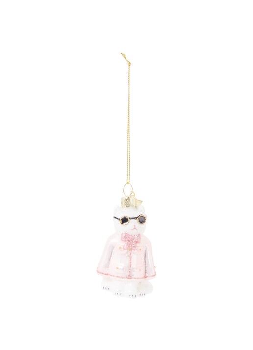 Vondels Fashion Cat kersthanger 8 cm - voorkant roze