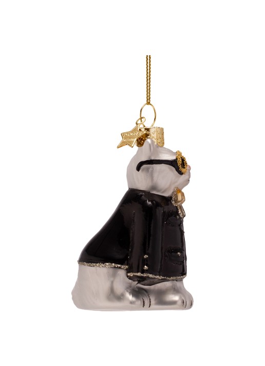 Vondels Fashion Kat kerstanger 8 cm - detail zwart