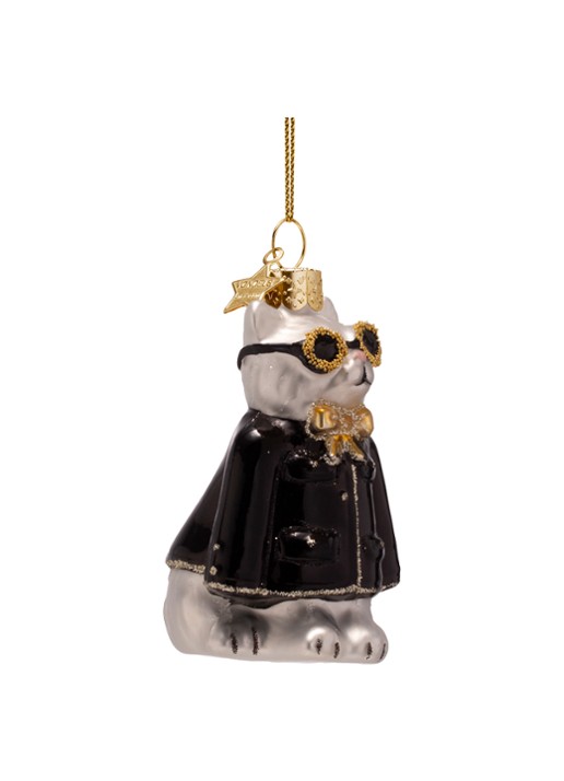 Vondels Fashion Kat kerstanger 8 cm - voorkant 4 zwart