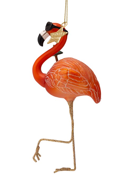 Vondels Flamingo kersthanger 16 cm - detail orange