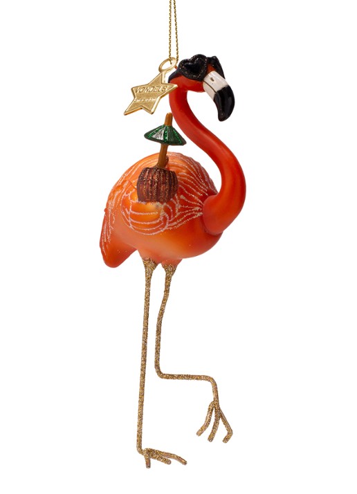 Vondels Flamingo kersthanger 16 cm - voorkant 4 orange