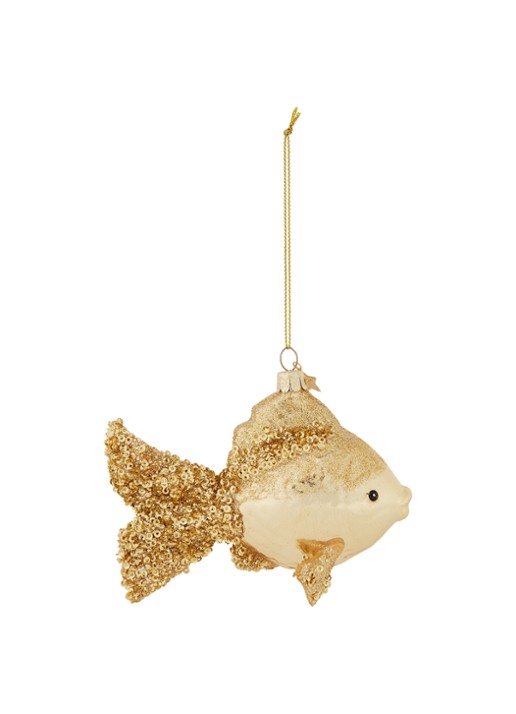 Vondels Gold Fish kersthanger 10 cm - voorkant goud