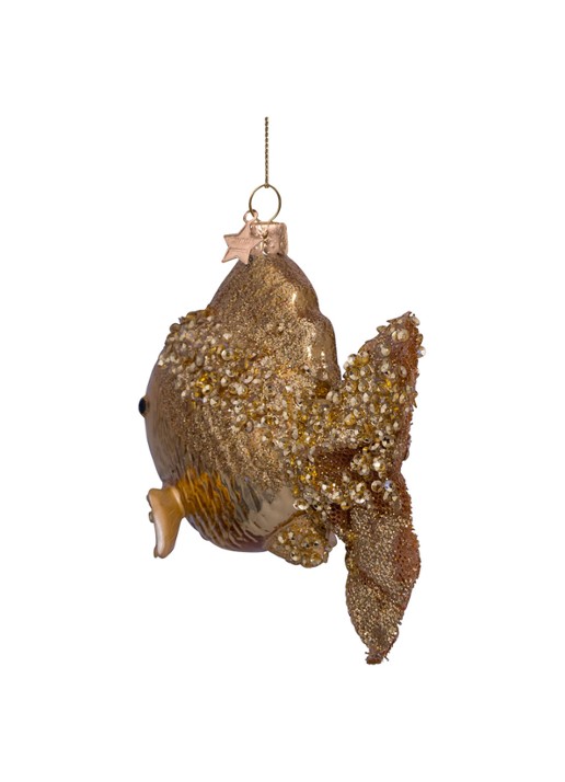 Vondels Gouden Vis kersthanger 10 cm - detail 2 goud
