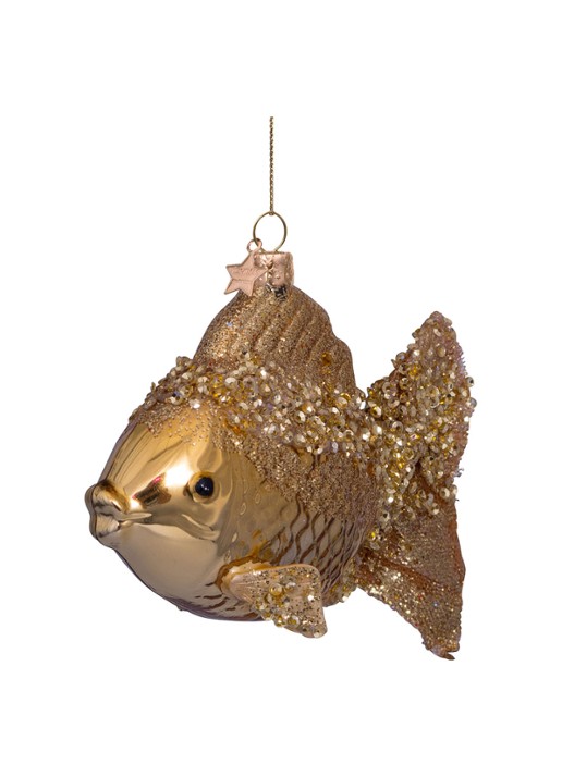 Vondels Gouden Vis kersthanger 10 cm - detail 4 goud