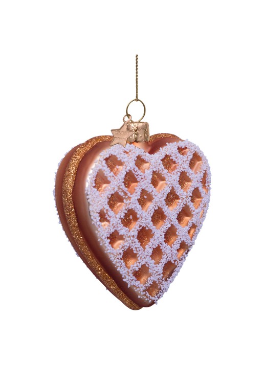 Vondels Hart wafel met ijs kersthanger 8,5 cm - detail 2 bruin