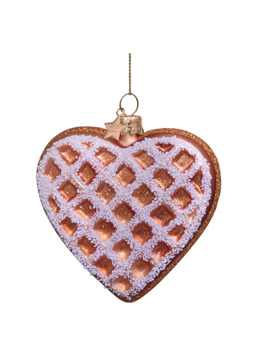 Vondels Hart wafel met ijs kersthanger 8,5 cm - detail 3 bruin