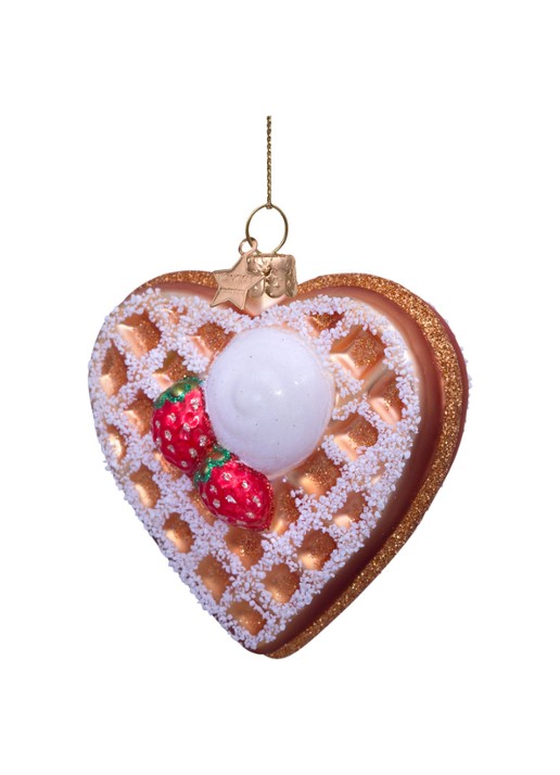 Vondels Hart wafel met ijs kersthanger 8,5 cm - voorkant 5 bruin