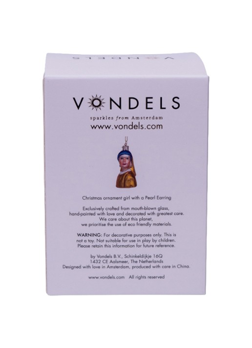 Vondels Johannes Vermeer Meisje met de Parel kersthanger 8 cm - achterkant 6 multicolor