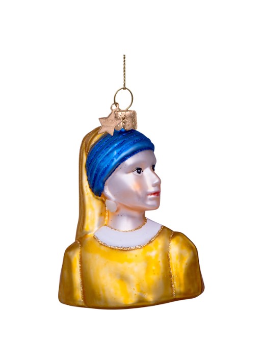 Vondels Johannes Vermeer Meisje met de Parel kersthanger 8 cm - detail 2 multicolor