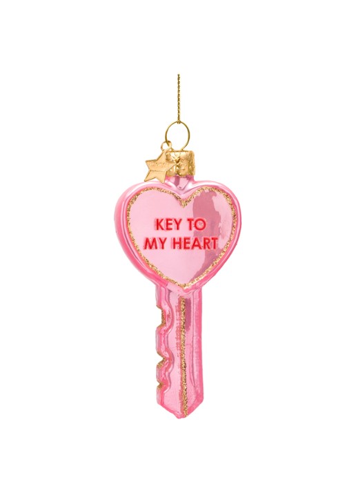 Vondels Key to my Heart kersthanger 9 cm - achterkant 4 roze