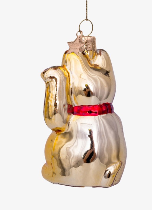 Vondels Lucky Cat kersthanger 10 cm - achterkant goud