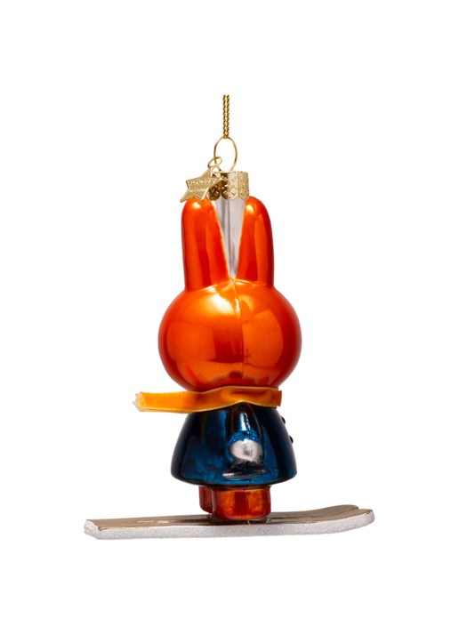 Vondels Nijntje-Miffy op Skiën kersthanger 12 cm - achterkant orange
