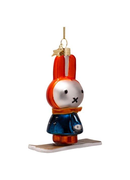 Vondels Nijntje-Miffy op Skiën kersthanger 12 cm - voorkant 3 orange