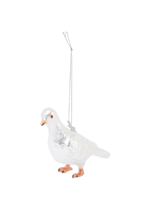 Vondels Pigeon kersthanger 7,5 cm - voorkant 2 parelmoer