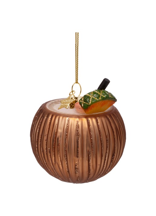 Vondels Pina Colada cocktail kokosnoot kersthanger 8 cm - achterkant brons