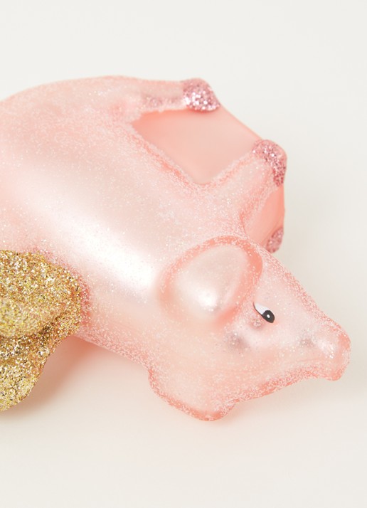 Vondels Pink Pig With Gold Wings kersthanger 7,5 cm - detail roze