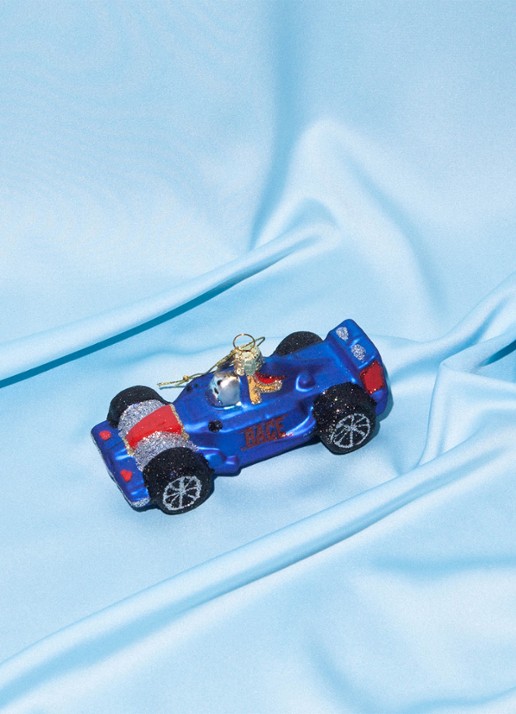 Vondels Raceauto kersthanger 5 cm - achterkant kobaltblauw