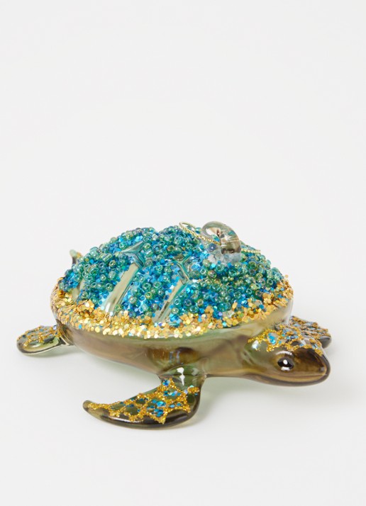 Vondels Schildpad met glitter kersthanger 7 cm - detail 3 turquoise