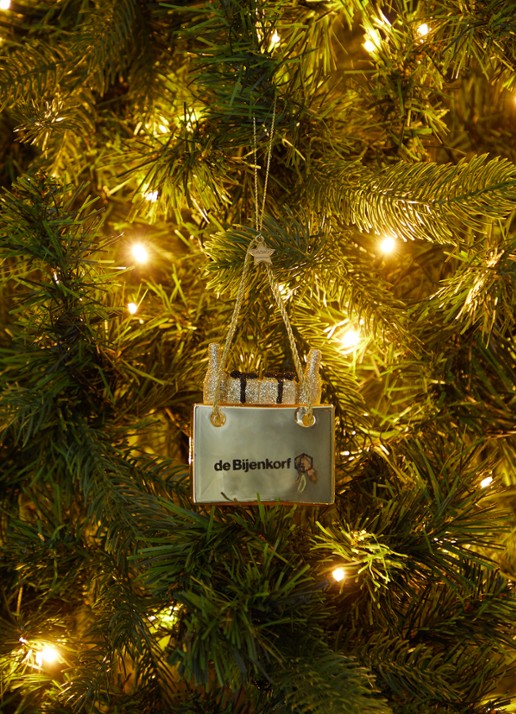 Vondels Special Bijenkorf Shoppingbag kersthanger 13 cm - voorkant 3 goud