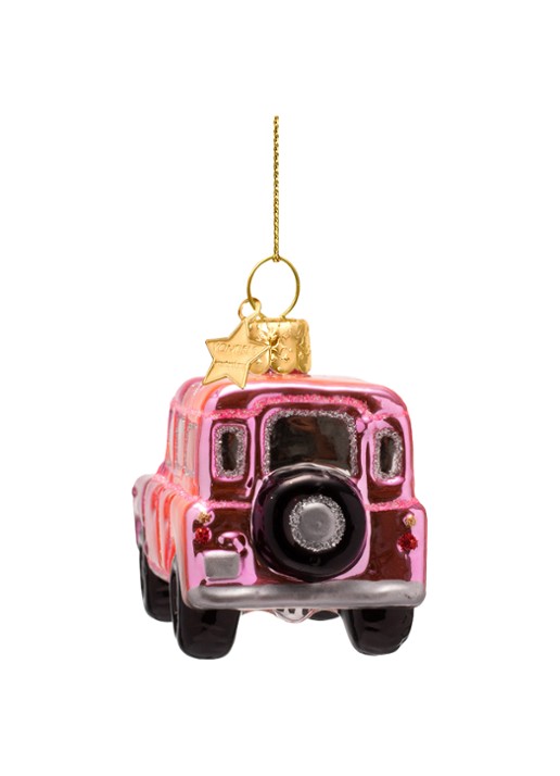 Vondels SUV Auto kersthanger 6 cm - achterkant 2 roze