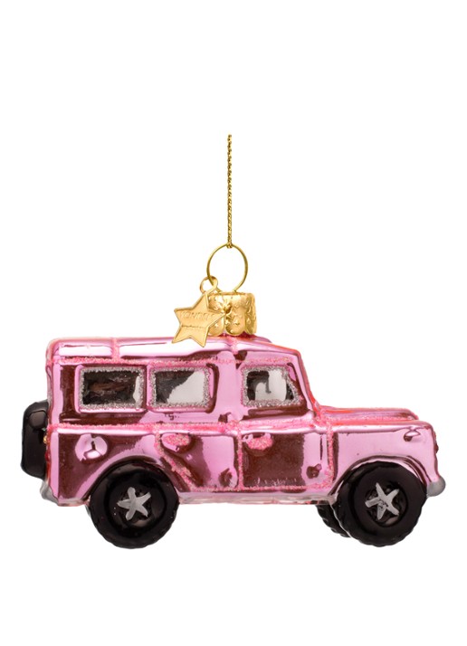 Vondels SUV Auto kersthanger 6 cm - detail 3 roze