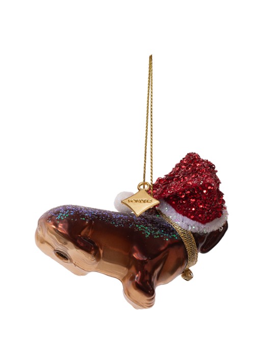 Vondels Teckel met kerstmuts kersthanger 8 cm - achterkant 3 bruin