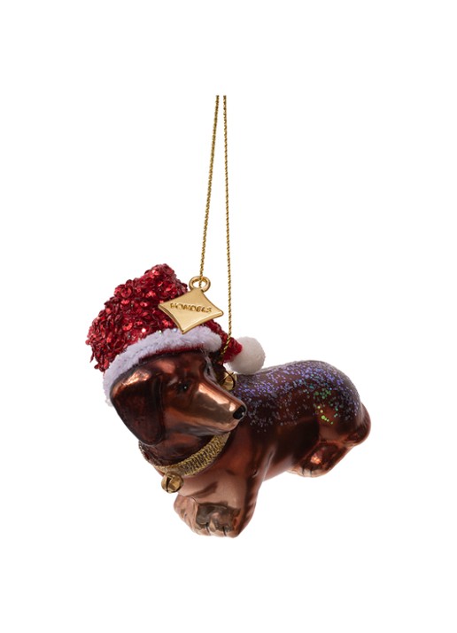 Vondels Teckel met kerstmuts kersthanger 8 cm