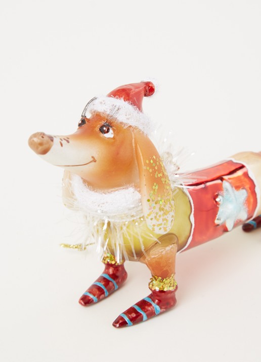 Vondels Teckel Met Kerstmuts kersthanger 9,5 cm - detail 3 lichtbruin
