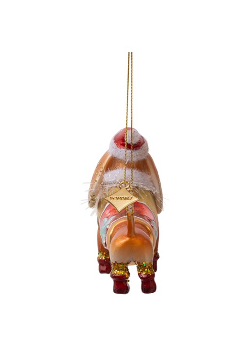 Vondels Teckel met kerstmuts kersthanger 9 cm - achterkant bruin