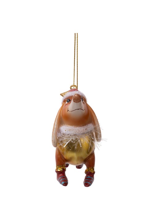 Vondels Teckel met kerstmuts kersthanger 9 cm - detail 4 bruin