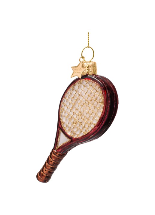 Vondels Tennis Racket kersthanger 9,5 cm - achterkant bordeauxrood