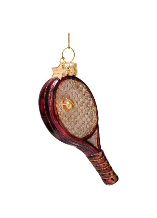Vondels Tennis Racket kersthanger 9,5 cm - detail 2 bordeauxrood