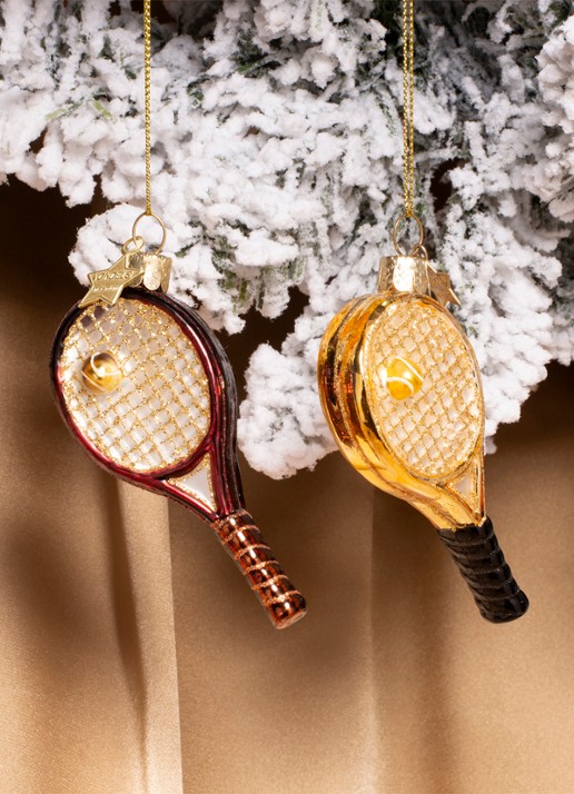 Vondels Tennis Racket kersthanger 9,5 cm - voorkant 4 bordeauxrood