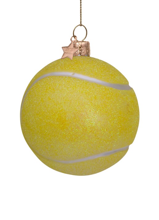 Vondels Tennisbal kersthanger 7 cm - detail 2 geel
