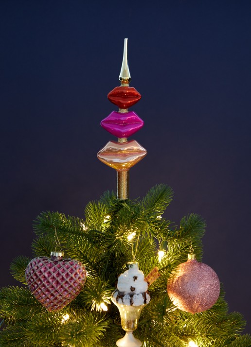 Vondels Tree Topper Glass Lips piek 26 cm - voorkant 2 roze