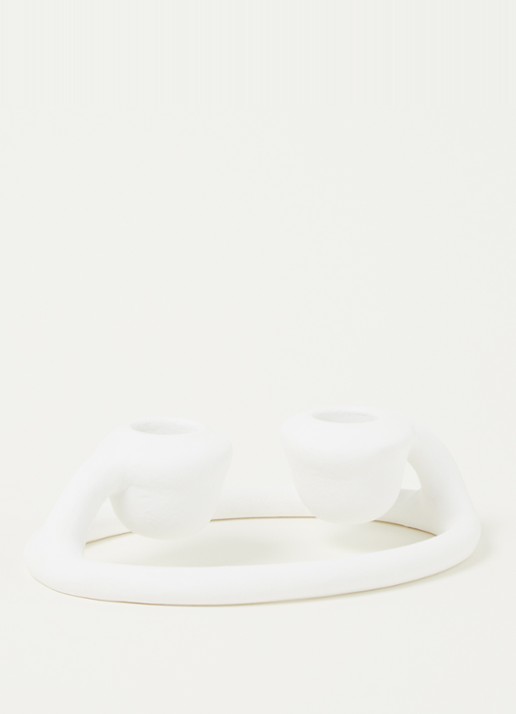 vtwonen Ecomix kandelaar 16 cm - voorkant 2 wit