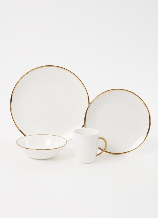 vtwonen Gold Dinnerware Raw serviesset 16-delig - voorkant 3 goud