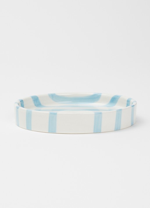 vtwonen Stripes gebaksbordje 13 cm  - voorkant 3 lichtblauw