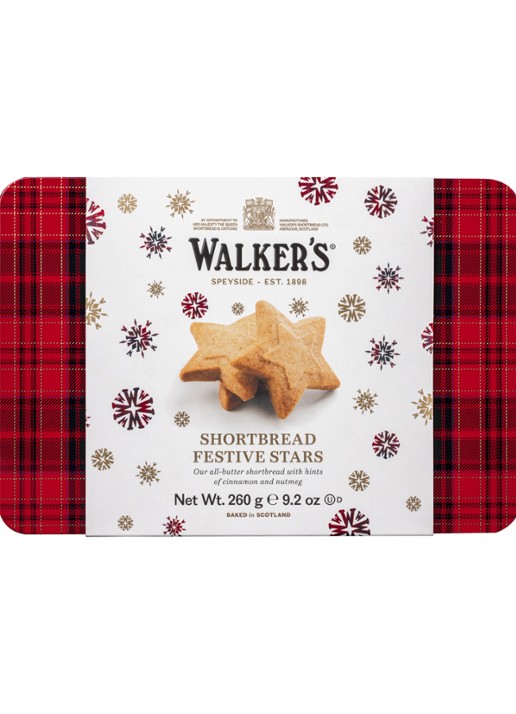 Walkers Festive Stars roomboterzandkoekjes in blik 260 gram - voorkant undefined