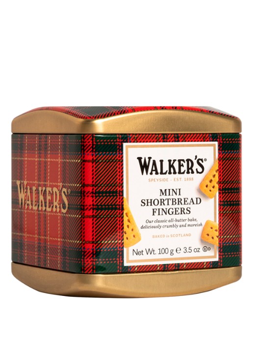 Walkers Mini Shortbread Fingers Tartan zandkoekjes in blik 100 gram - voorkant beige