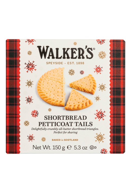 Walkers Shortbread Festive Petticoat Tails zandkoekjes in blik 150 gram - voorkant beige