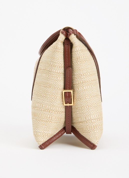 Wandler Penelope schoudertas van raffia met details van kalfsleer - detail 3 beige