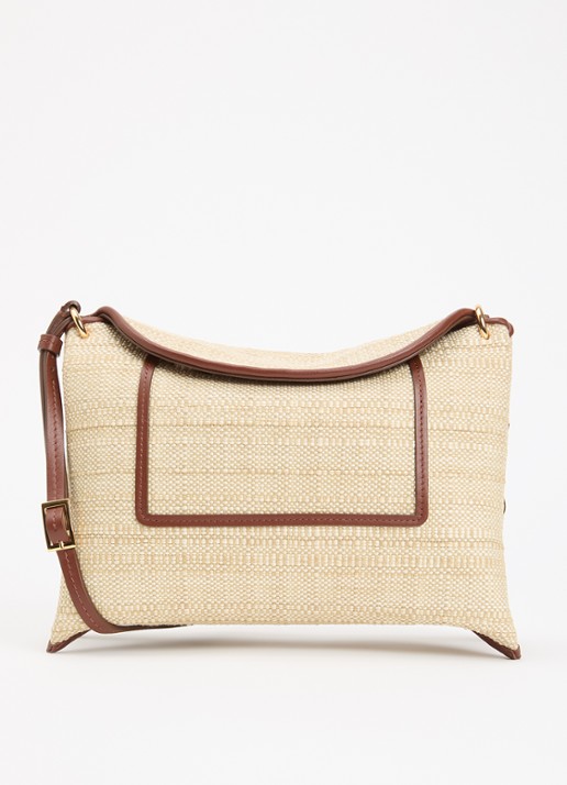 Wandler Penelope schoudertas van raffia met details van kalfsleer