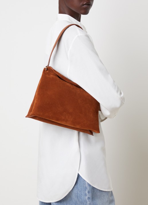 Wandler Penelope Tote Small schoudertas van kalfssuède - voorkant 3 cognac