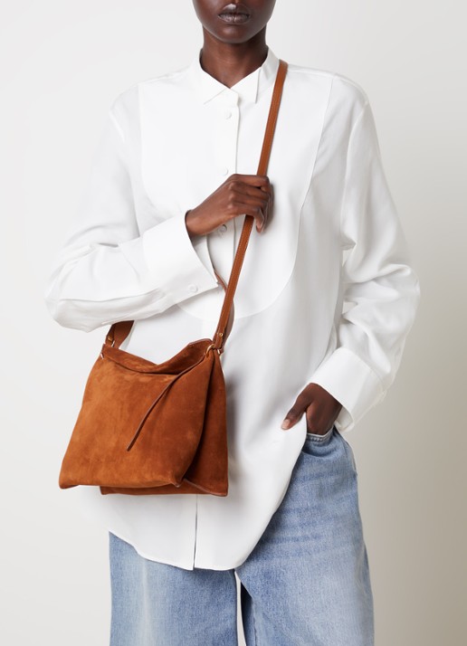 Wandler Penelope Tote Small schoudertas van kalfssuède - voorkant 4 cognac