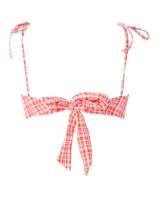 Warehouse Longline beugel bikinitop met gingham dessin - achterkant 3 steenrood