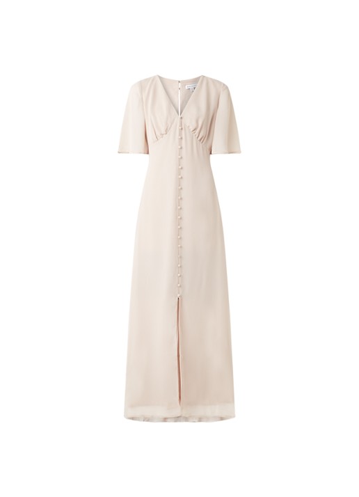 Warehouse Maxi jurk met vlindermouw en keyhole - voorkant 2 taupe