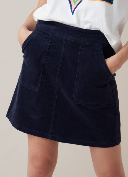 Warehouse Minirok van corduroy met steekzakken - detail 2 donkerblauw
