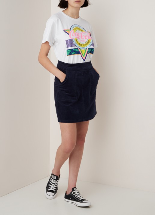 Warehouse Minirok van corduroy met steekzakken - voorkant 4 donkerblauw
