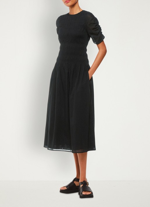 Whistles Avery midi jurk met smockwerk - voorkant 3 zwart